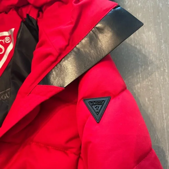GUESS Quilted Red Jacket with Black Details - Picture 2 of 11